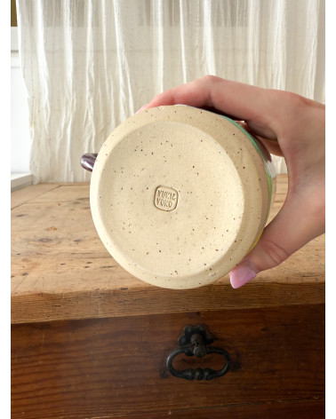 Handmade artisanal ceramic rainbow beach cup