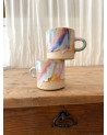 Handmade artisanal ceramic rainbow beach cup
