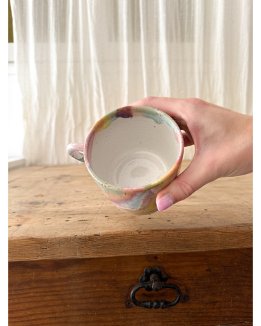 Handmade artisanal ceramic rainbow beach cup