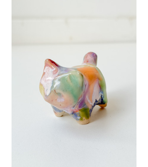 Handmade artisanal ceramic rainbow cat lucky charm