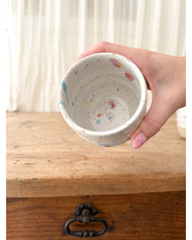 Handmade artisanal ceramic rainbow confetti cup