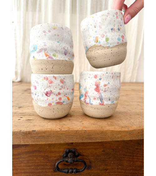 Handmade artisanal ceramic rainbow confetti cup