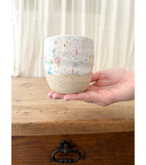 Handmade artisanal ceramic rainbow confetti cup