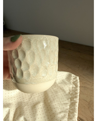 Soy wax elderflower vanilla candle in handmade ceramic pot
