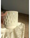 Soy wax elderflower vanilla candle in handmade ceramic pot