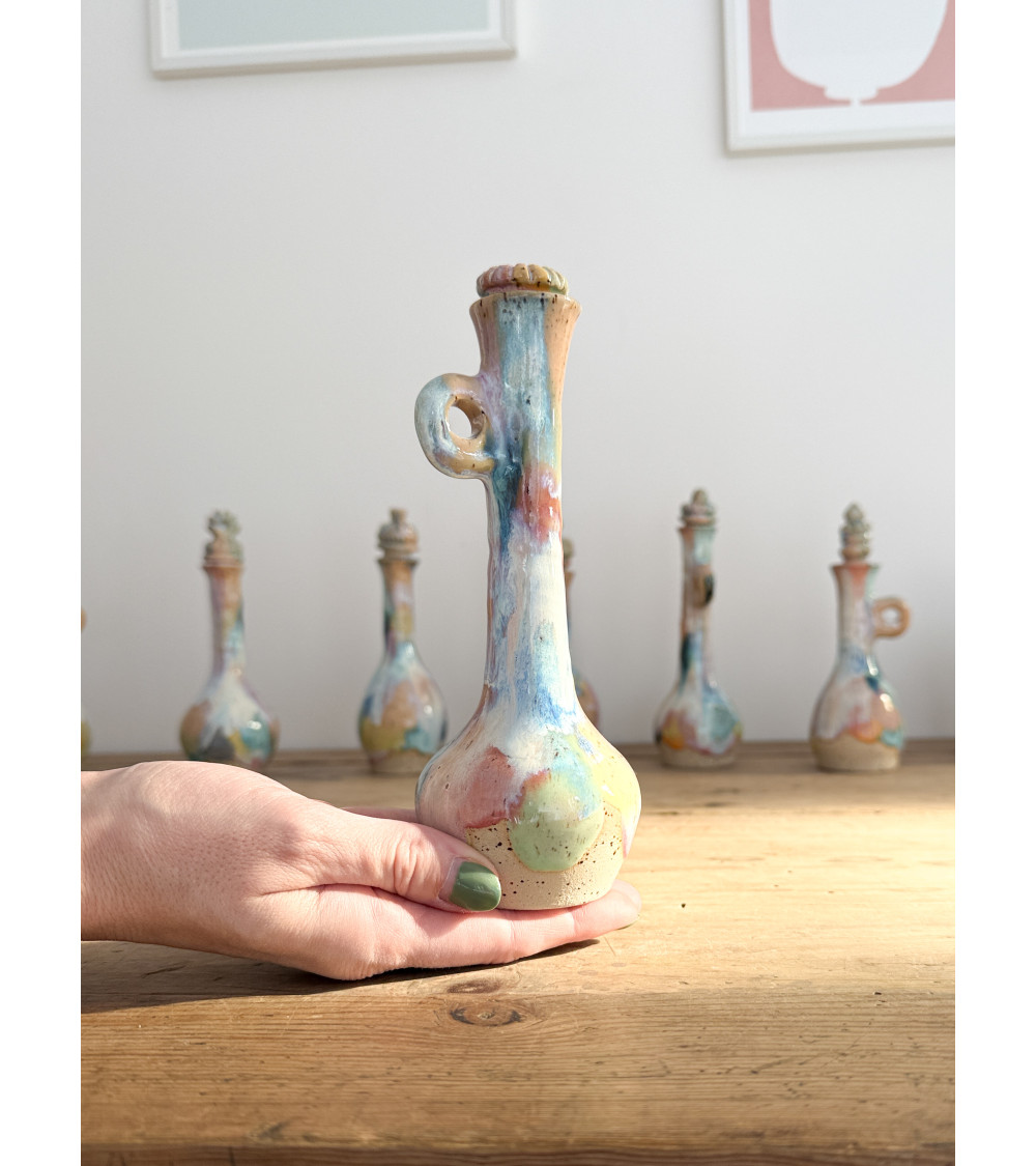 Handmade artisanal ceramic rainbow bud vase