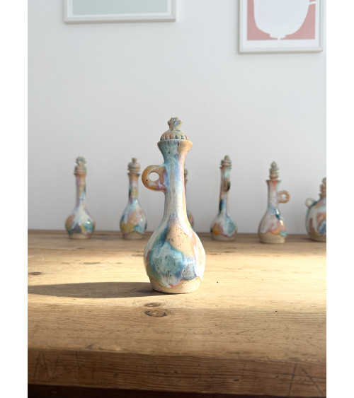 Flacon soliflore arc en ciel artisanal en céramique fait main