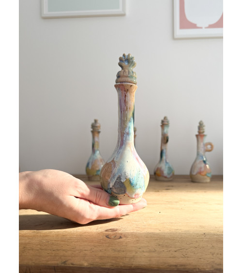 Flacon soliflore arc en ciel artisanal en céramique fait main