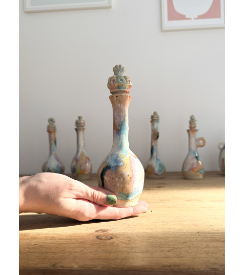 Flacon soliflore arc en ciel artisanal en céramique fait main