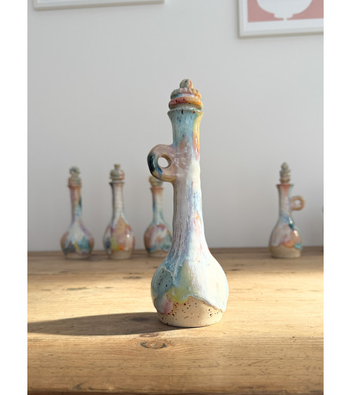 Flacon soliflore arc en ciel artisanal en céramique fait main