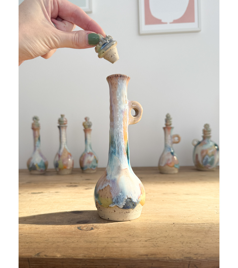 Handmade artisanal ceramic rainbow bud vase