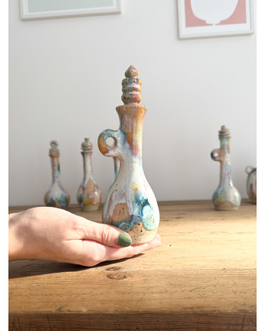 Handmade artisanal ceramic rainbow bud vase