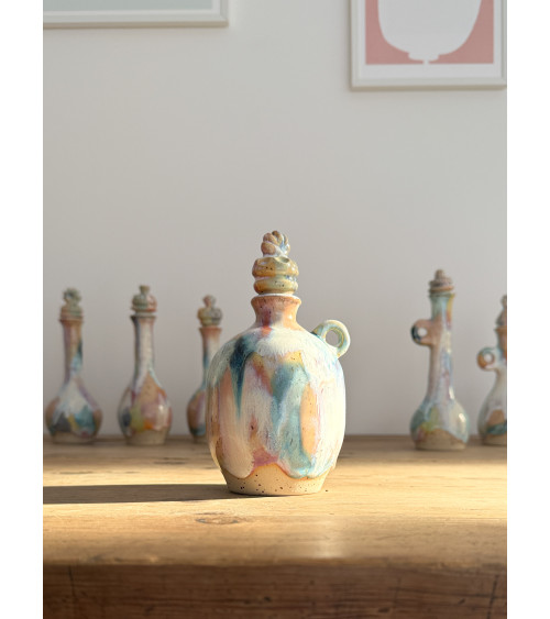 Flacon soliflore arc en ciel artisanal en céramique fait main