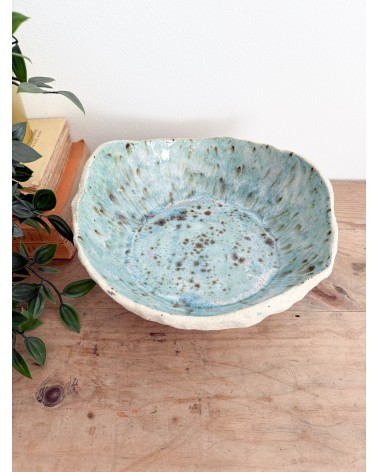 Handmade artisanal ceramic turquoise platter