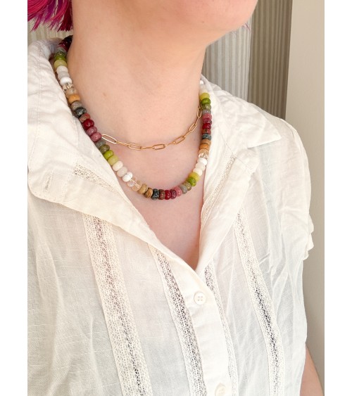 Collier bohème en pierres naturelles et perles